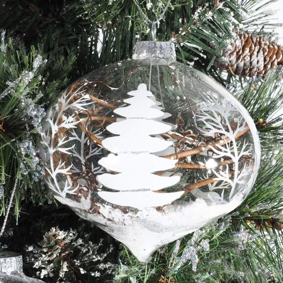 Christmas Ornaments Nature 3 Clear Filled Painted Grapevine Tree Snow - Picture 9 of 9